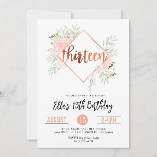 Invitation d'anniversaire du 13e Rose
