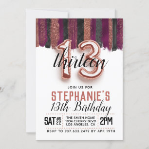 Invitation d'anniversaire du 13e Rose