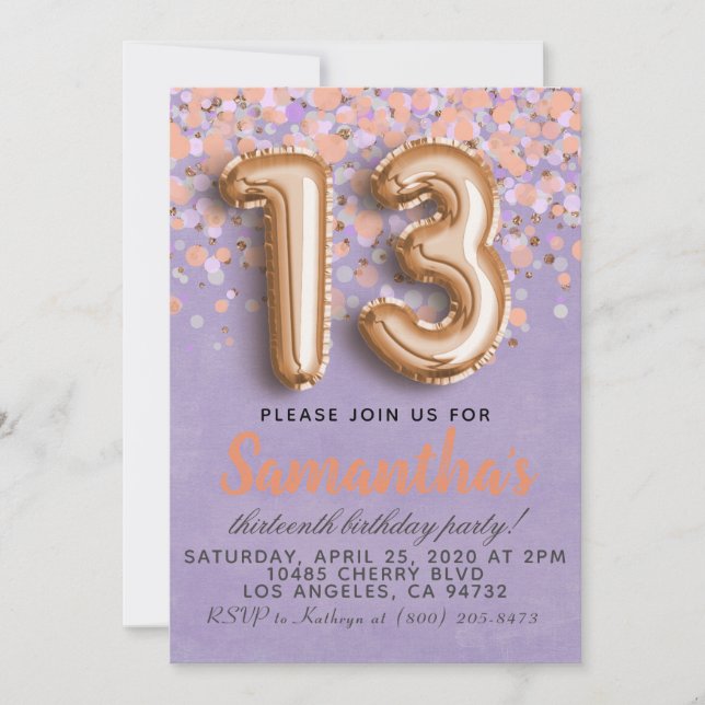 Invitation d'anniversaire du 13e Rose (Devant)