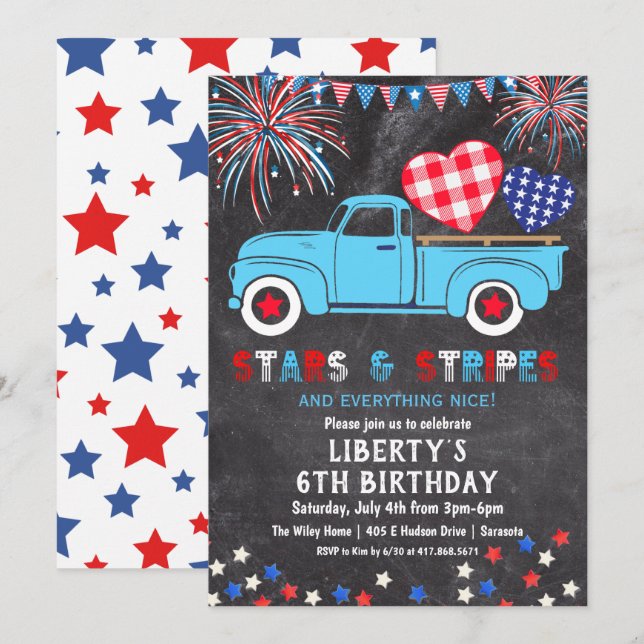 Invitation d'anniversaire du 4 juillet - TOUS ÂGES (Devant / Derrière)