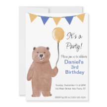 Invitation d'anniversaire du ballon Teddy Bear