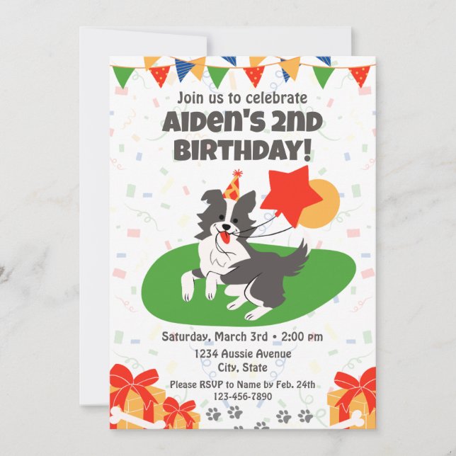Invitation d'anniversaire du berger australien (Devant)