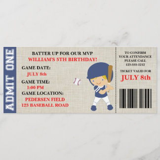 Invitation d'anniversaire du billet de base-ball p