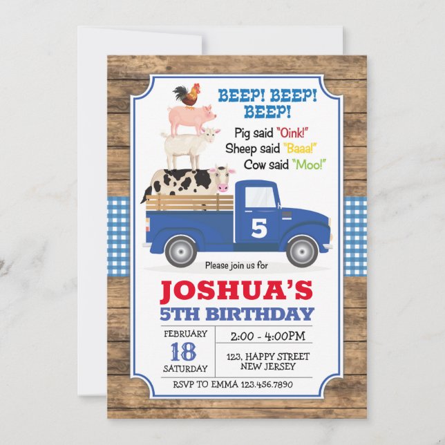 Invitation d'anniversaire du Camion bleu. Invitati (Devant)