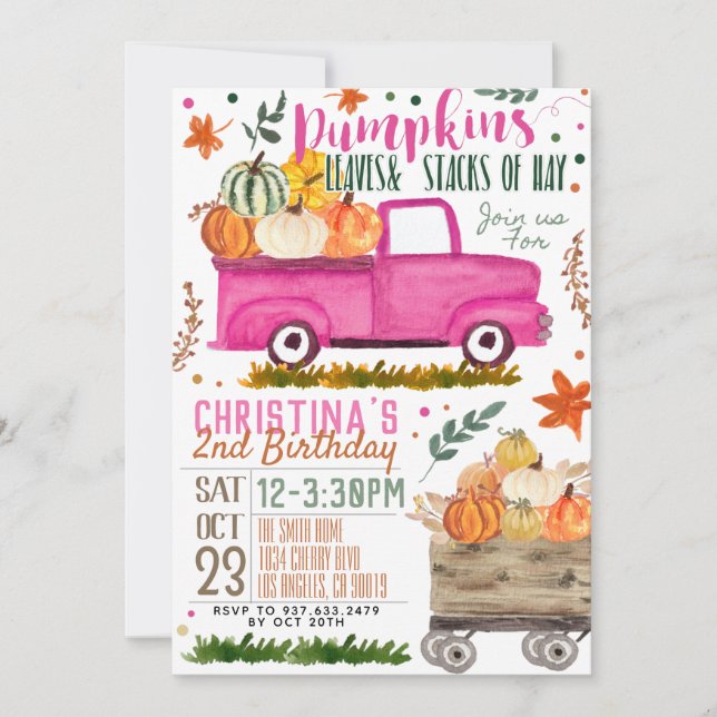 Invitation d'anniversaire du camion citrouille (Devant)