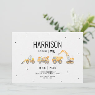 Invitation d'anniversaire du camion de constructio