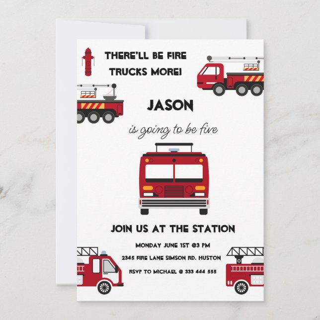 Invitation d'anniversaire du camion d'incendie Fêt (Devant)