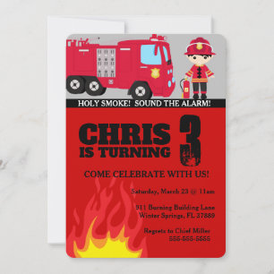Invitation d'anniversaire du camion-feu