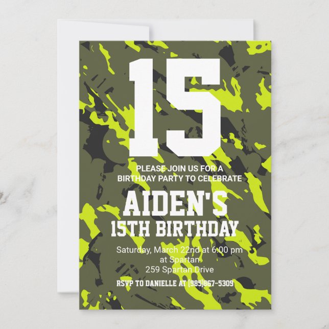 Invitation d'anniversaire du Camouflage (Devant)
