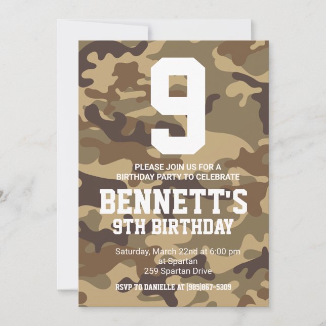 Invitation d'anniversaire du Camouflage (Devant)