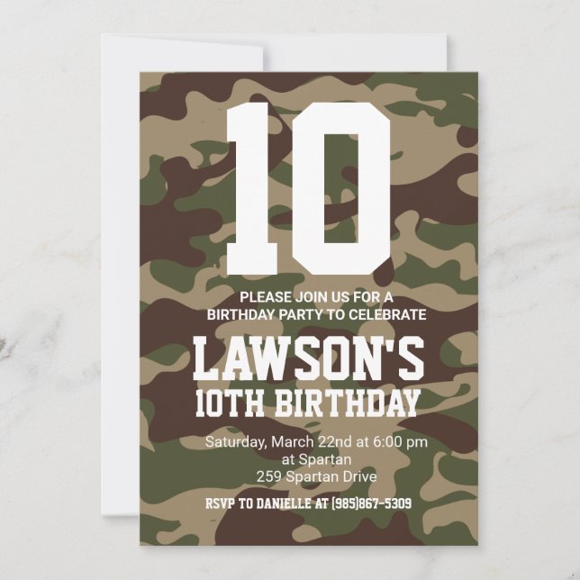 Invitation d'anniversaire du Camouflage (Devant)