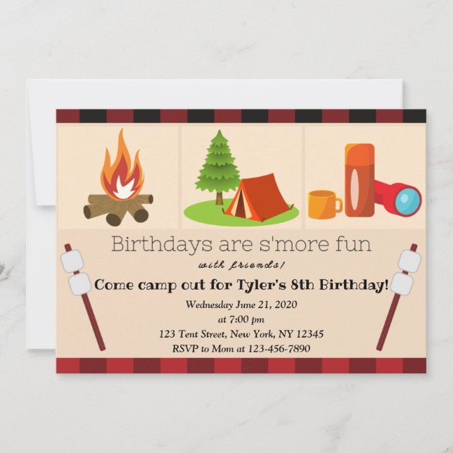 Invitation d'anniversaire du camping (Devant)