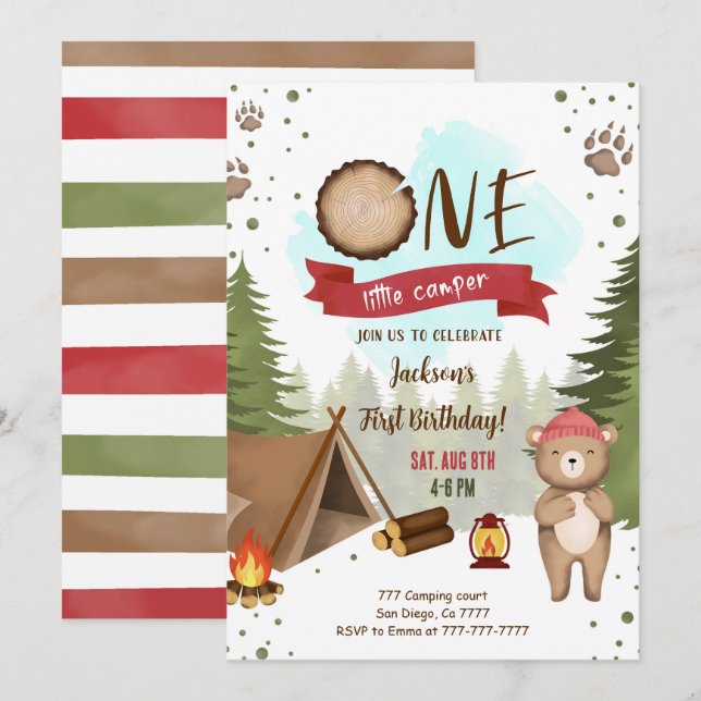 Invitation d'anniversaire du camping (Devant / Derrière)