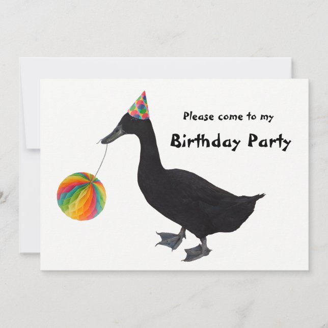 Invitation d'anniversaire du canard de fête (Devant)