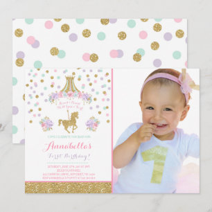 Invitation d'anniversaire du carrousel Floral Pink