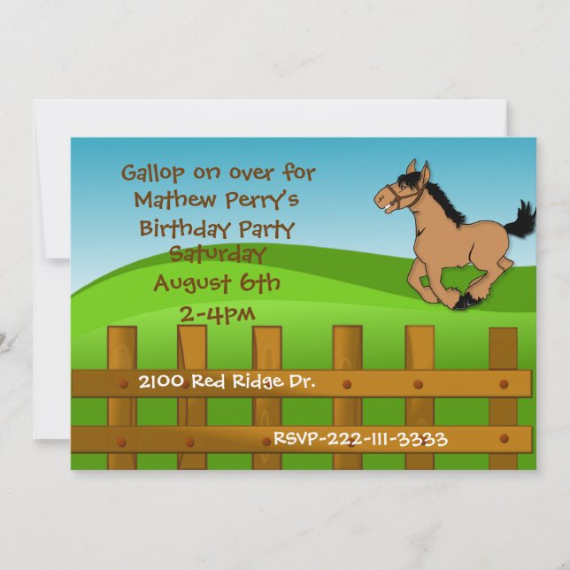 Invitation d'anniversaire du Cartoon Horse (Devant)