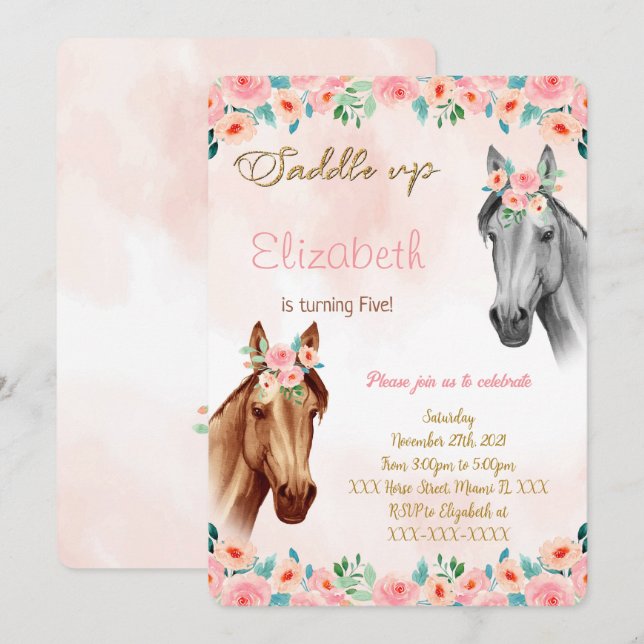 Invitation d'anniversaire du cheval (Devant / Derrière)