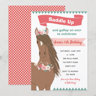 Invitation d'anniversaire du cheval vintage (Flora