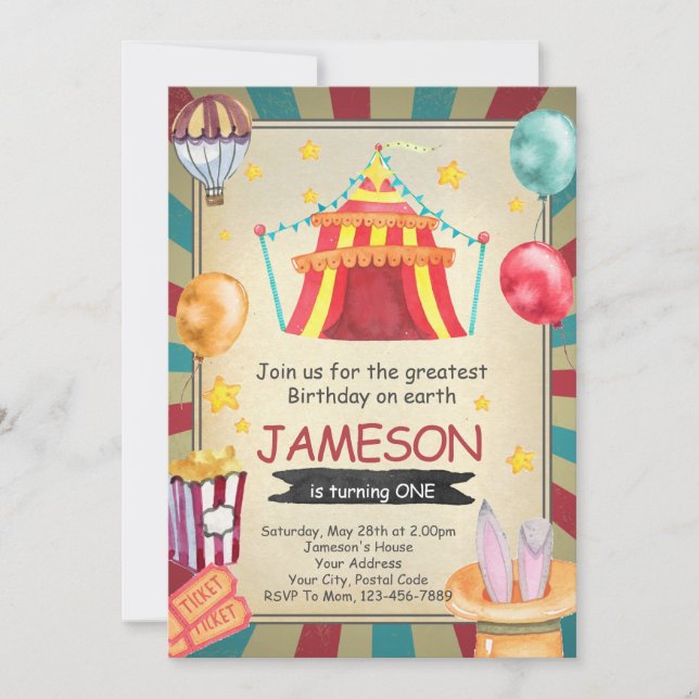 Invitation d'anniversaire du cirque (Devant)