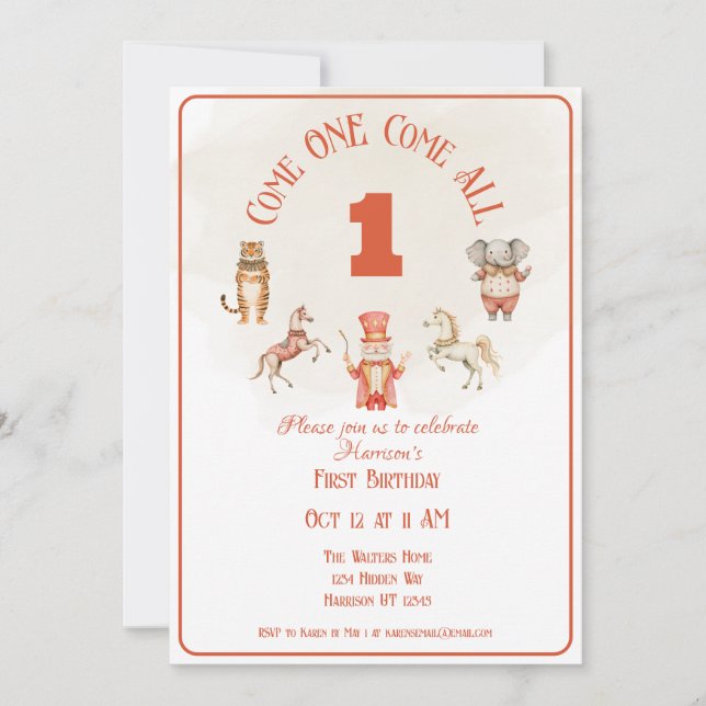 Invitation d'anniversaire du cirque (Devant)