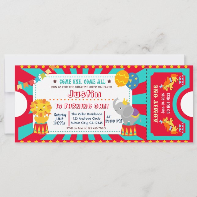 Invitation d'anniversaire du cirque (Devant)