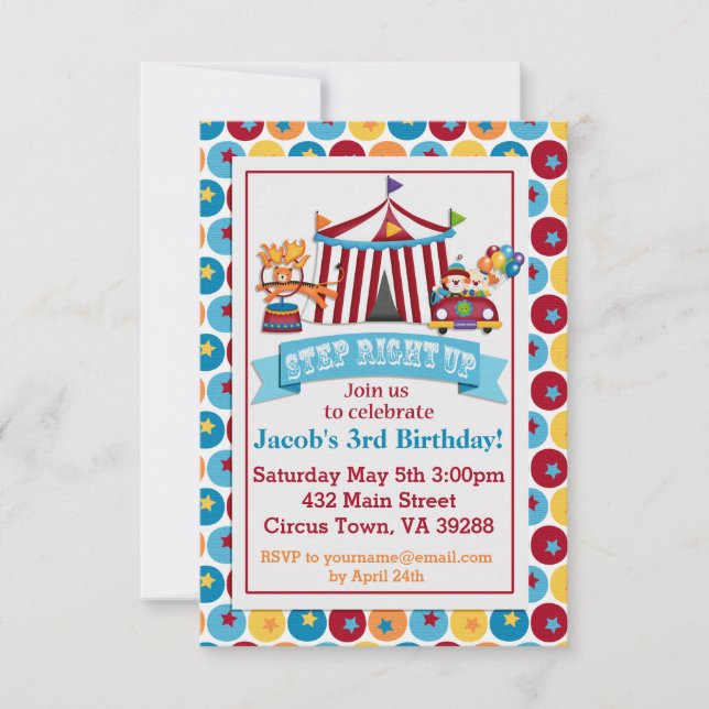 Invitation d'anniversaire du cirque (Devant)