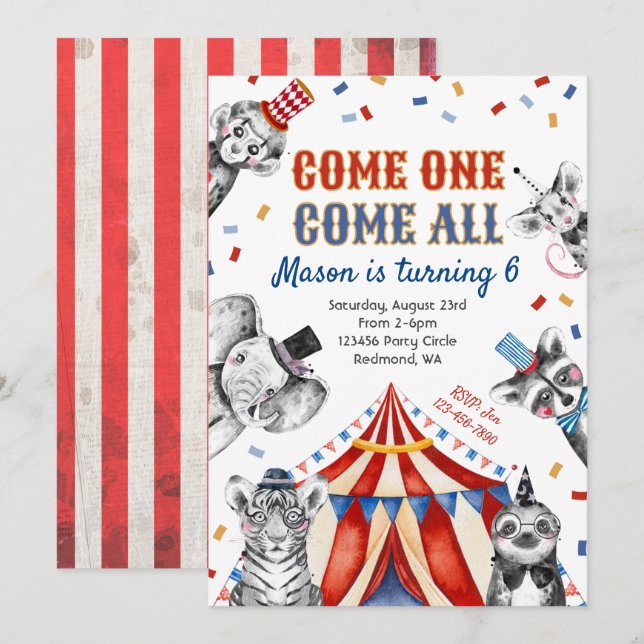 Invitation d'anniversaire du cirque | Invitation a (Devant / Derrière)