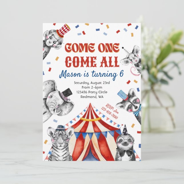 Invitation d'anniversaire du cirque | Invitation a (Debout devant)