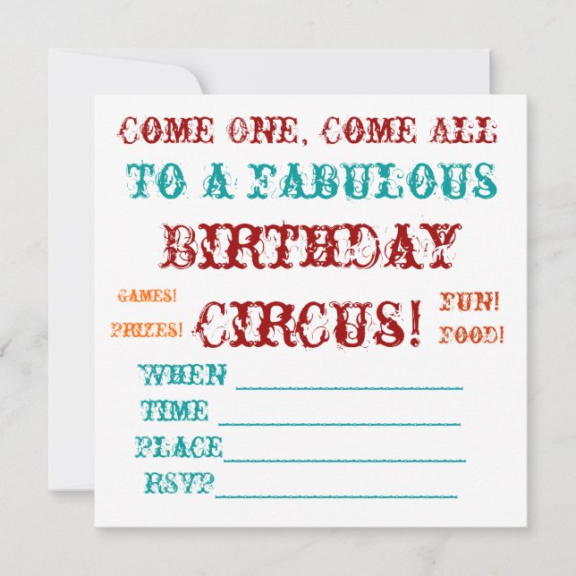 Invitation d'anniversaire du Cirque Vintage (Devant)