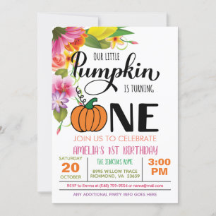 Invitation d'anniversaire du Citrouille floral - F