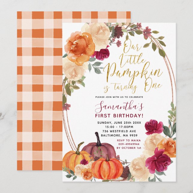 Invitation d'anniversaire du Citrouille orange brû (Devant / Derrière)