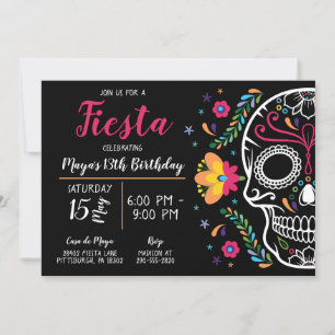 Invitation d'anniversaire du crâne mexicain Floral