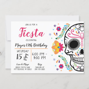 Invitation d'anniversaire du crâne mexicain Floral