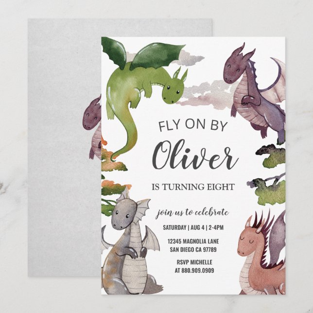 Invitation d'anniversaire du dragon (Devant / Derrière)