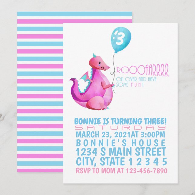 Invitation d'anniversaire du dragon (Devant / Derrière)