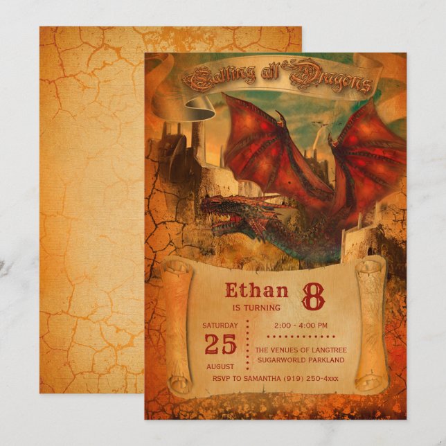 Invitation d'anniversaire du dragon (Devant / Derrière)