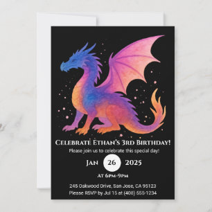 Invitation d'anniversaire du dragon à ailes crépus