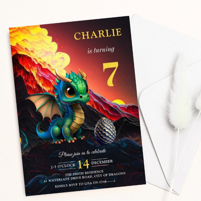 Invitation d'anniversaire du dragon de feu de volc (Créateur téléchargé)