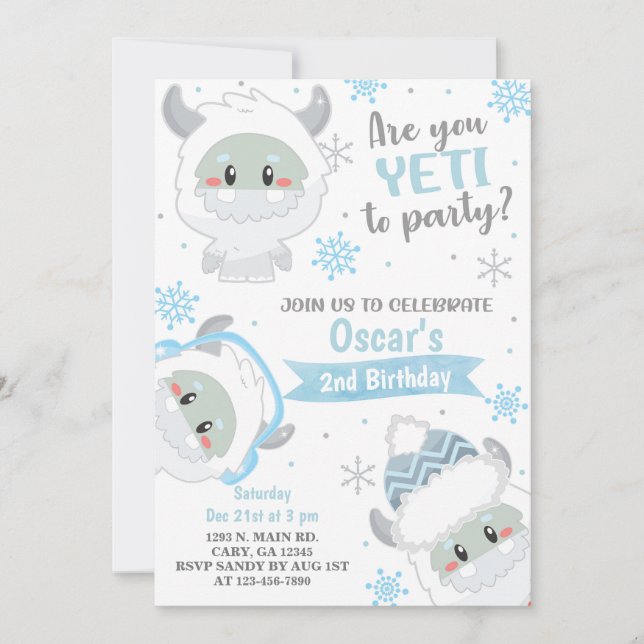 Invitation d'anniversaire du garçon d'hiver Yeti,  (Devant)