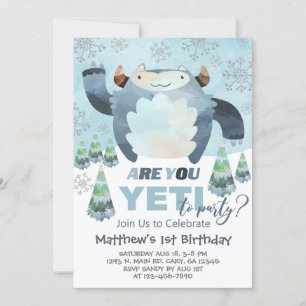 Invitation d'anniversaire du garçon d'hiver Yeti, 