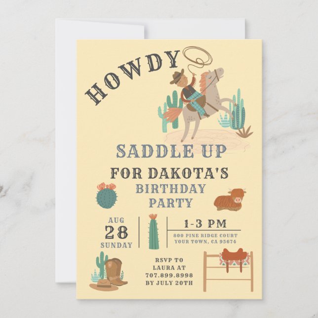 Invitation d'anniversaire du garçon Wild West Cowb (Devant)