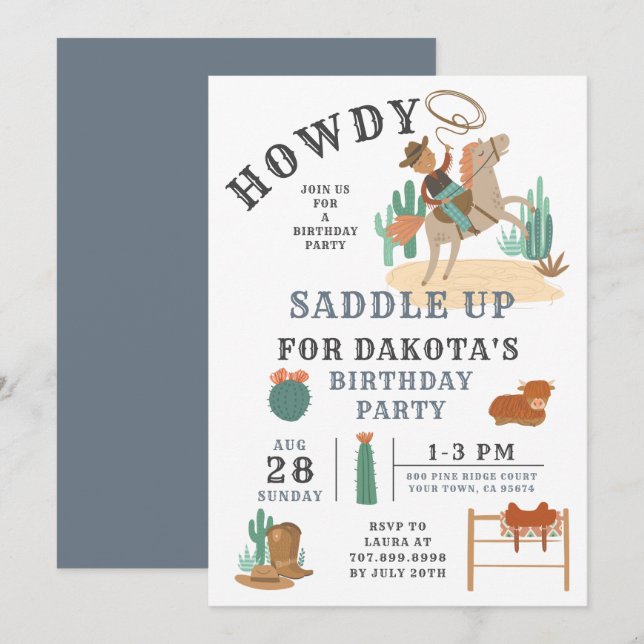 Invitation d'anniversaire du garçon Wild West Cowb (Devant / Derrière)