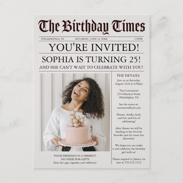 Invitation d'anniversaire du journal unique (Devant)