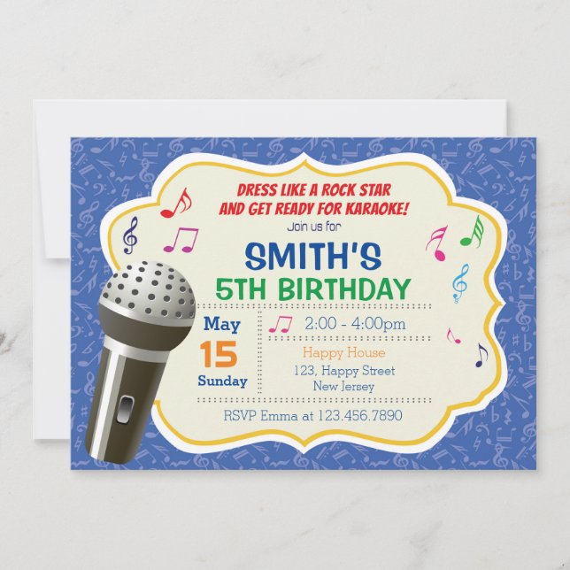Invitation d'anniversaire du karaoké (Devant)