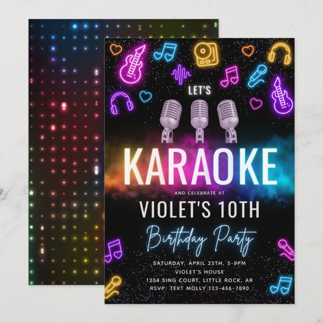 Invitation d'anniversaire du karaoké | Karaoke Par (Devant / Derrière)