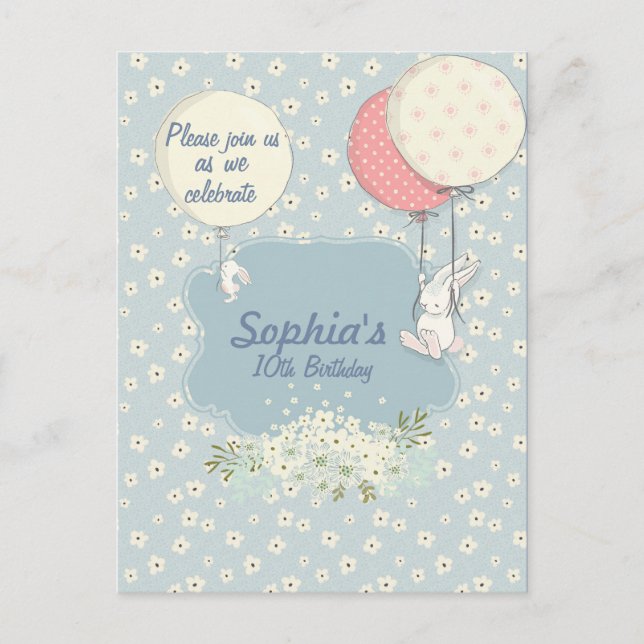 Invitation d'anniversaire du lapin de printemps (Devant)