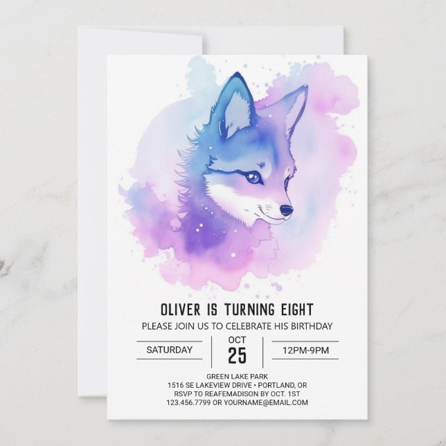 Invitation d'anniversaire du loup céleste (Devant)