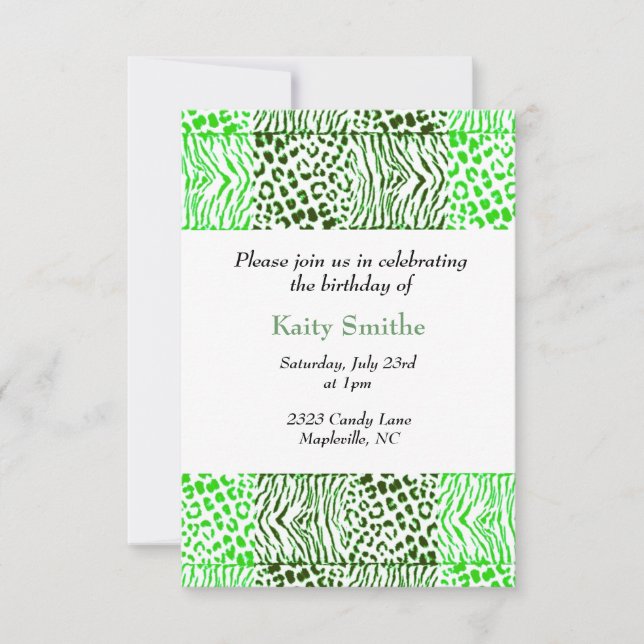 Invitation d'anniversaire du Motif d'animaux verts (Devant)