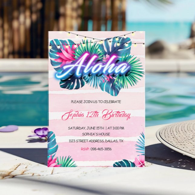 Invitation d'anniversaire du néon tropical (Créateur téléchargé)