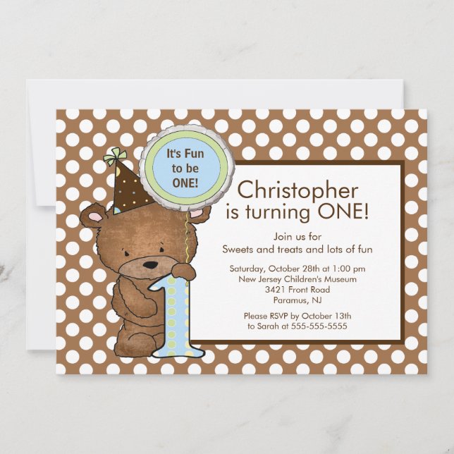Invitation d'anniversaire du numéro le doux d'ours (Devant)